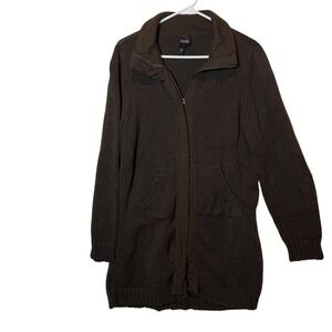 Eileen Fisher Organic Cotton Knit Zip Front Longline Cardigan Sweater Brown M
